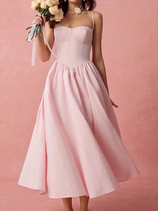 MODA ME COUTURE Dresses & Skirts - Pink Elegant Women's Romantic Pleated Long Dress